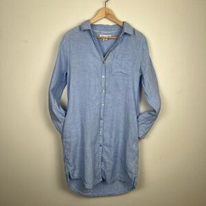 C&C California Shirt Womens Medium Blue‎ Linen Shirt Dress Preppy Hamptons Beach